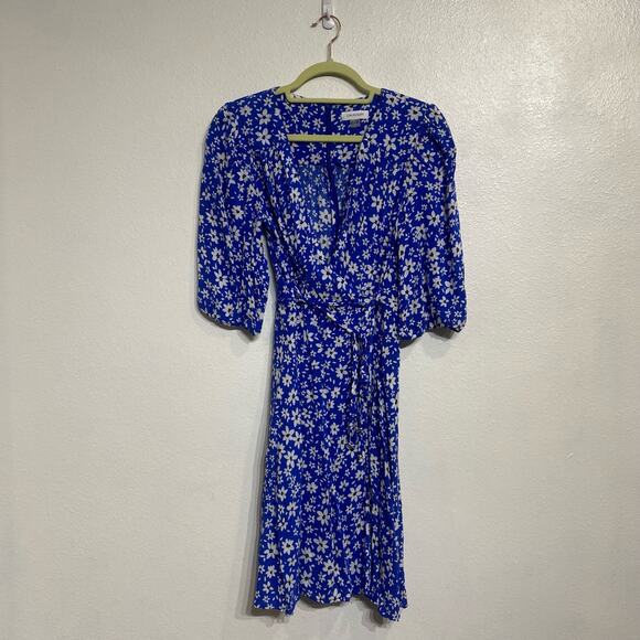 Calvin Klein Blue Floral Faux Wrap Midi Dress Sz 8 - Picture 2 of 13